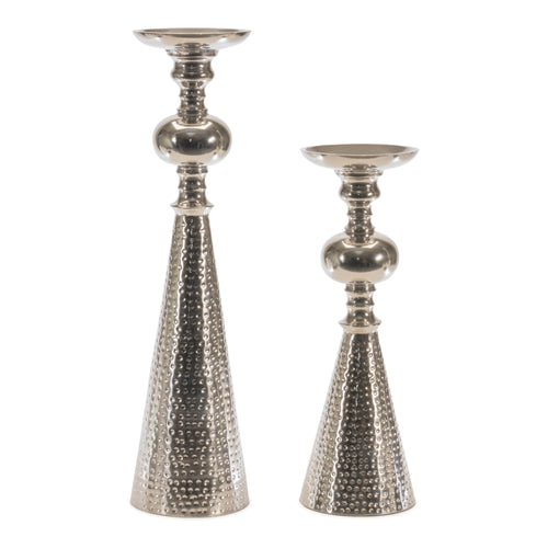 Silver Pillar Candle Holder Set